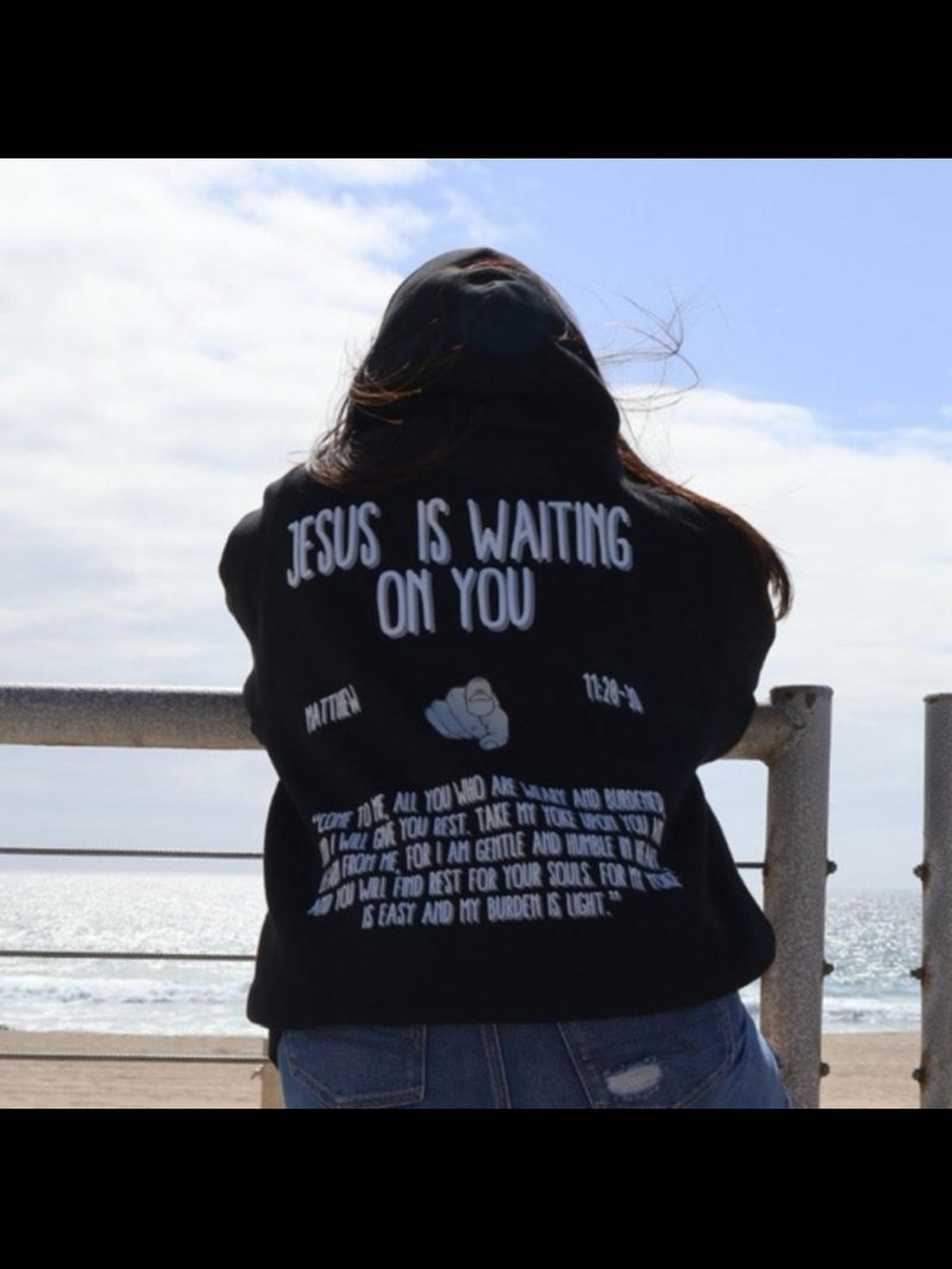 Unisex Black Hoodie 'Jesus Is Waiting On You'